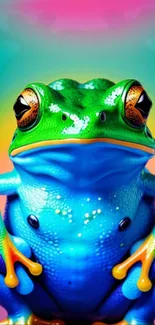 Vibrant frog with neon background on wallpaper.