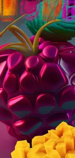 3D raspberry and mango cubes vibrant wallpaper.