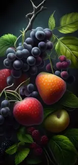 Colorful illustration of fruits and leaves.