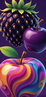 Dynamic colorful fruit artwork on mobile wallpaper.