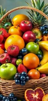 Vibrant basket of assorted fresh fruits.
