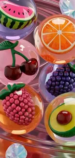 Vibrant artistic wallpaper with colorful fruit bubbles.