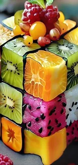 Colorful fruit cube creating a vibrant pattern.