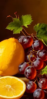Lemons and grapes in vibrant, artistic design.
