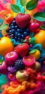 Vibrant and colorful fruit explosion illustration.
