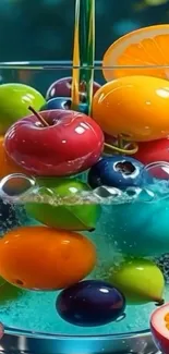 Vibrant glass of colorful fruits wallpaper.