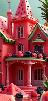 Whimsical fruit-themed mansion wallpaper.