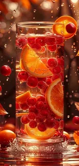 Glass with citrus and berries splash