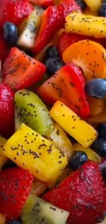 Vibrant assortment of colorful fruits including strawberries and kiwi