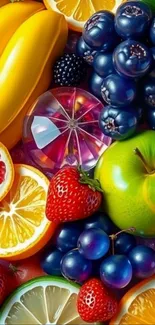Vibrant wallpaper displaying a medley of colorful fruits.
