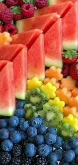 Vibrant fruit medley with watermelons and berries.