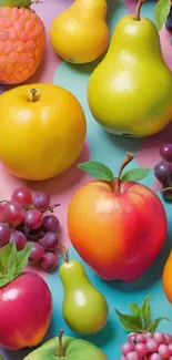Vibrant and colorful fruit pattern wallpaper design.