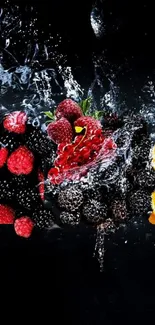 Vibrant fruits splash creating a dynamic visual wallpaper.