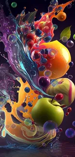 Vibrant splash of fruit and liquid in dynamic phone wallpaper.