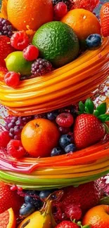 Vibrant fruit splash with oranges and berries.