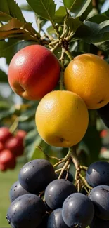 Vibrant fruits hanging on a tree branch.