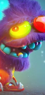 Whimsical furry creature with vibrant colors in a playful artistic design.