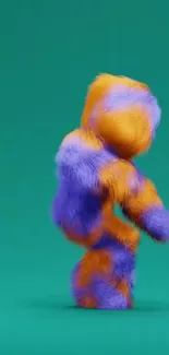 Furry orange and purple creature on a green background wallpaper.