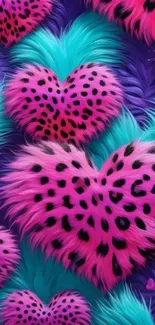 Vibrant furry heart wallpaper with pink and blue hues.