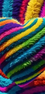 Colorful furry heart-shaped wallpaper with vibrant hues.