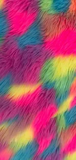 Vibrant furry texture with rainbow colors and dynamic hues for a bold mobile wallpaper.