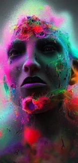 Vibrant abstract face with colorful digital effects.