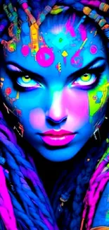 Futuristic and vibrant digital art with bright colors and intricate patterns.