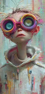 Futuristic art wallpaper with colorful goggles and abstract background.