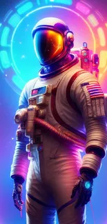 Colorful astronaut in neon lights wallpaper.