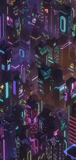 Futuristic cityscape with neon colors and skyscrapers in a vibrant digital art style.