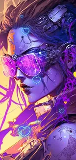 Futuristic cyberpunk art with vibrant neon colors and holographic effects.