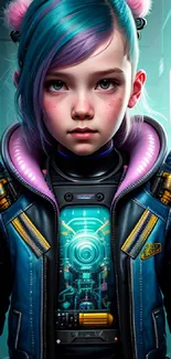 Futuristic girl with neon elements in a vibrant digital art style.