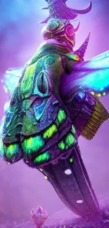 Vibrant futuristic insect artwork with neon colors and imaginative design.