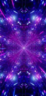 Vibrant purple and blue neon kaleidoscope design wallpaper.