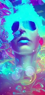 Vibrant futuristic abstract portrait wallpaper with neon colors.