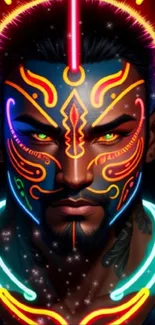 Neon-infused futuristic warrior art with vibrant tribal designs.