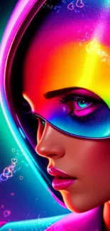 Vibrant futuristic woman art with neon colors and modern design.