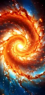 Vibrant orange and blue galactic spiral design wallpaper.