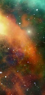 Vibrant galaxy wallpaper with red-orange hues and cosmic elements.