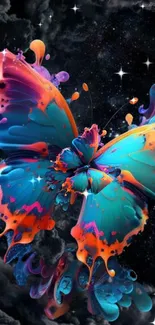 Vibrant butterfly with galaxy backdrop for mobile wallpaper.