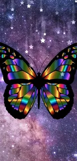 Colorful butterfly on a galaxy background.