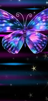 Vibrant galaxy butterfly on a starry background.