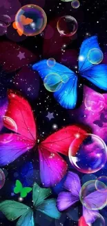 Vibrant butterfly wallpaper with galaxy backdrop.