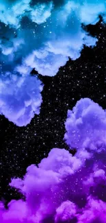 Galaxy cloud wallpaper with vibrant purples and blues under a starry sky.