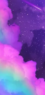 Vibrant galaxy cloud wallpaper with stars and purple hues.