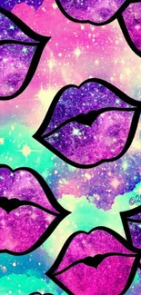 Vibrant galaxy-themed lips design with a colorful starry background.