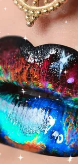 Galaxy-inspired vibrant lip design with cosmic colors for unique mobile wallpaper.