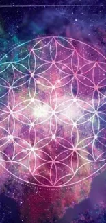 Galaxy mandala wallpaper with vibrant colors and cosmic design.