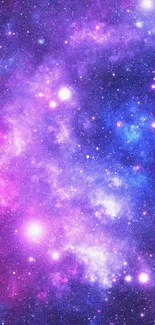 Vibrant galaxy wallpaper in purple and blue hues with stars