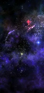 Vibrant galaxy wallpaper with stars in purple and blue hues.